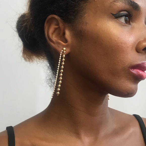 Simple Rhinestone Thread and Ball Drop Earrings - Picture 8 of 12